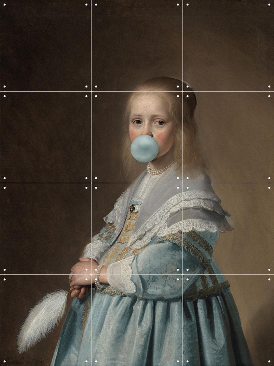IXXI Portret van een Meisje, Marja van den Hurk - 60 x 80 cm - Gratis ophangtool - Grote wanddecoratie en posters - Klassiek, Realisme, Schilderijen