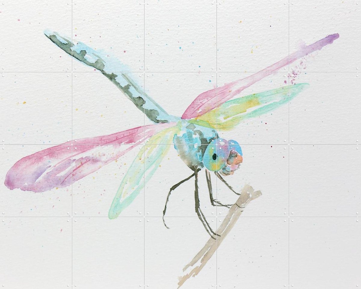 IXXI Dragonfly, Natalie Bruns - 100 x 80 cm - Gratis ophangtool - Grote wanddecoratie en posters - Minimalisme, Speels, Aquarel, Illustraties