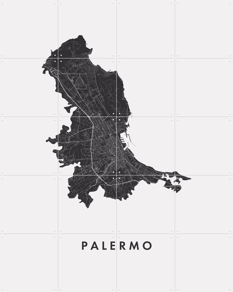IXXI Palermo City Map, Kunst in Kaart - 80 x 100 cm - Gratis ophangtool - Grote wanddecoratie en posters - Minimalisme, Grafisch Ontwerp, Technische