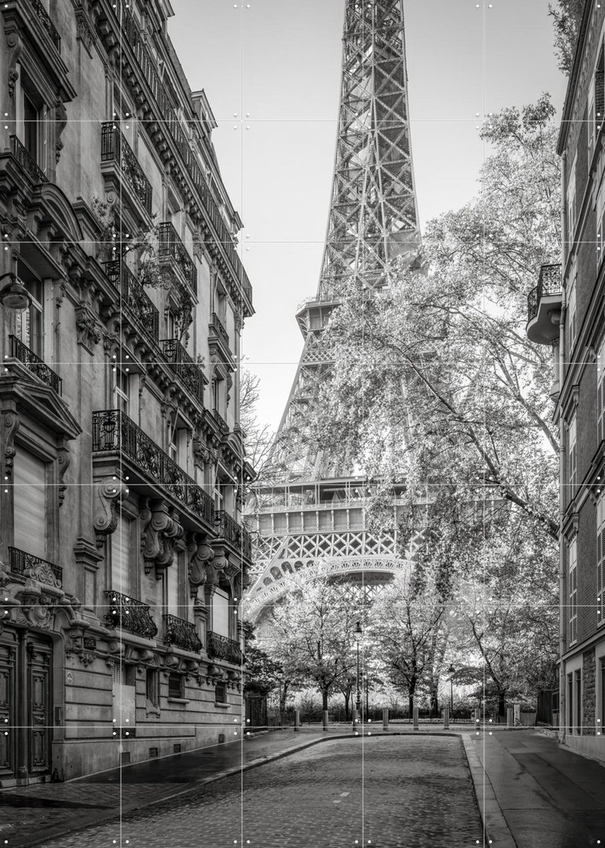 IXXI Rue de l'Université with Eiffel Tower, Paris, France, Jan Becke - 100 x 140 cm - Gratis ophangtool - Grote wanddecoratie en posters -
