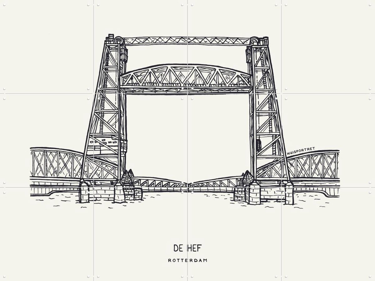 IXXI De Hef, Huisportret & Kunst in Kaart - 80 x 60 cm - Gratis ophangtool - Grote wanddecoratie en posters - Illustraties, Minimalisme, Line art