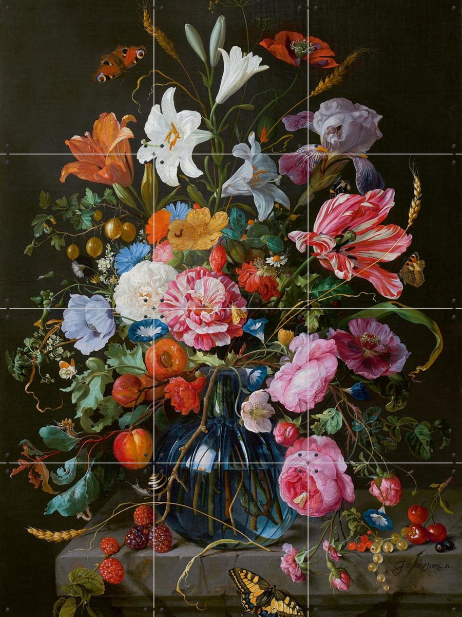 IXXI Vaas met bloemen, Jan Davidsz. De Heem & Mauritshuis - 60 x 80 cm - Gratis ophangtool - Grote wanddecoratie en posters - Naturalisme, Olieverf