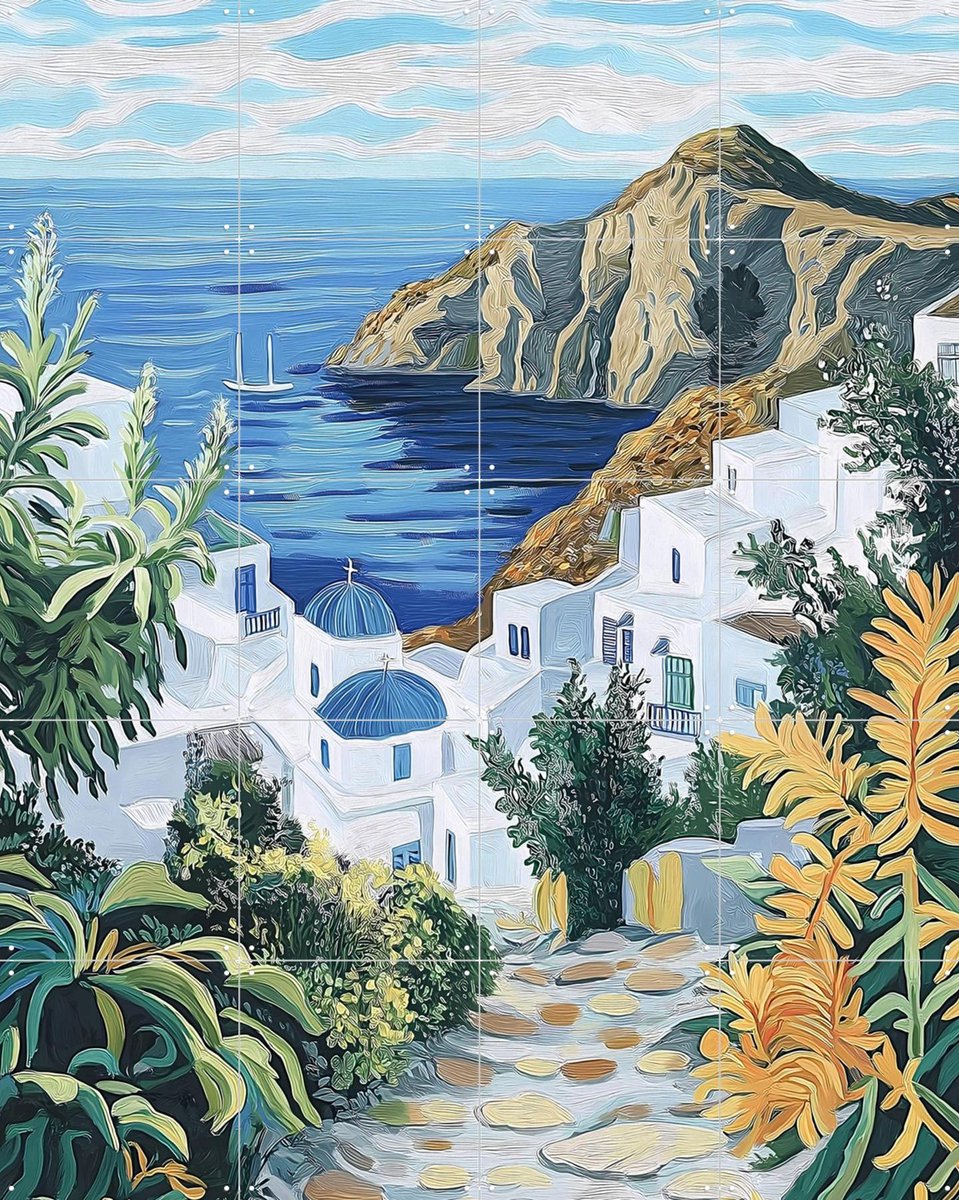 IXXI Santorini Silence, Artclaud - 80 x 100 cm - Gratis ophangtool - Grote wanddecoratie en posters - Kleurrijk, Illustraties, Woonkamer, Slaapkamer