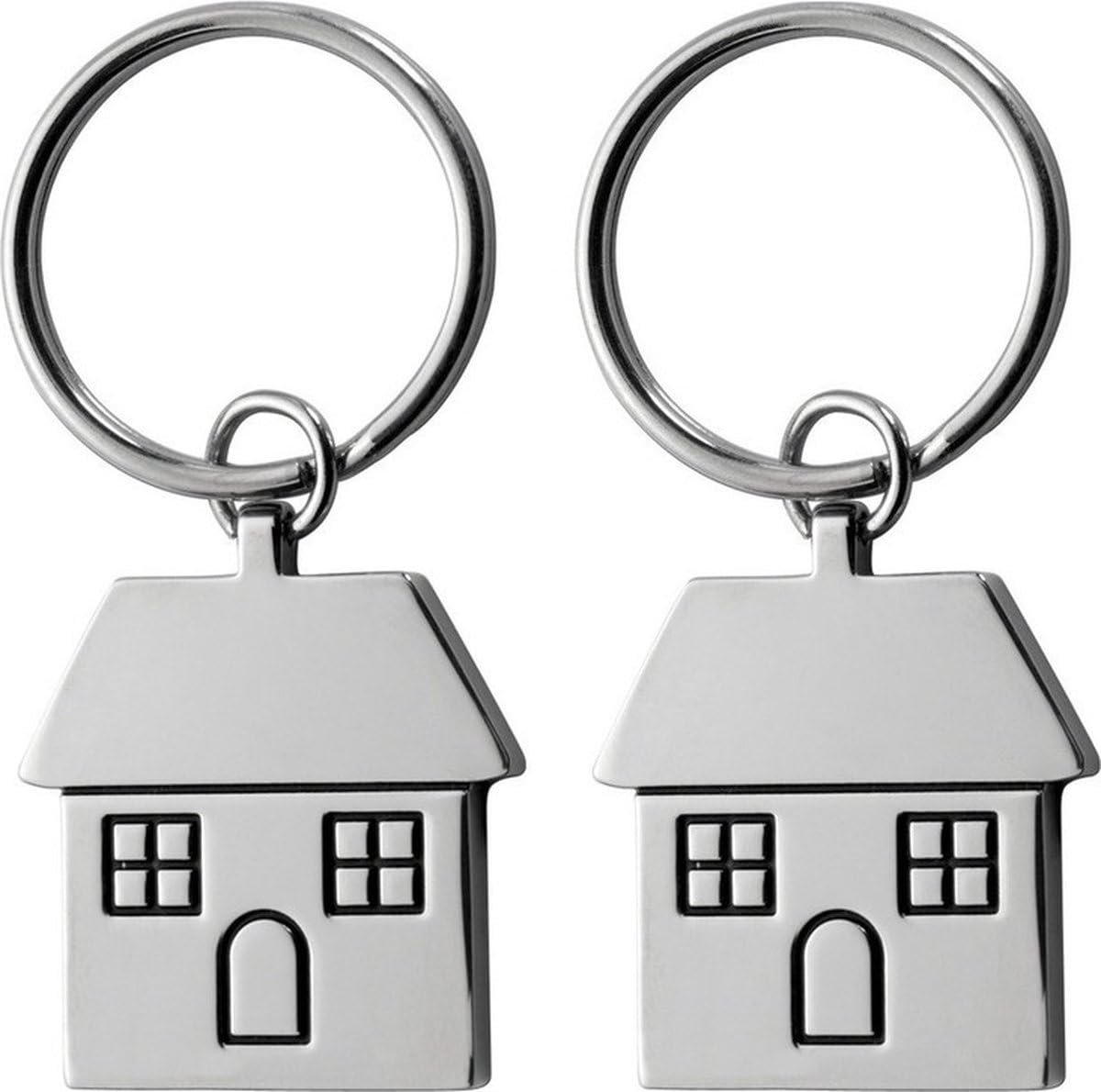 Okado Sleutelhanger Huisje RVS Zilver – 2 Stuks – 7 cm – Metalen Keychain voor Huissleutels – Housewarming Cadeau – Geschenkverpakking