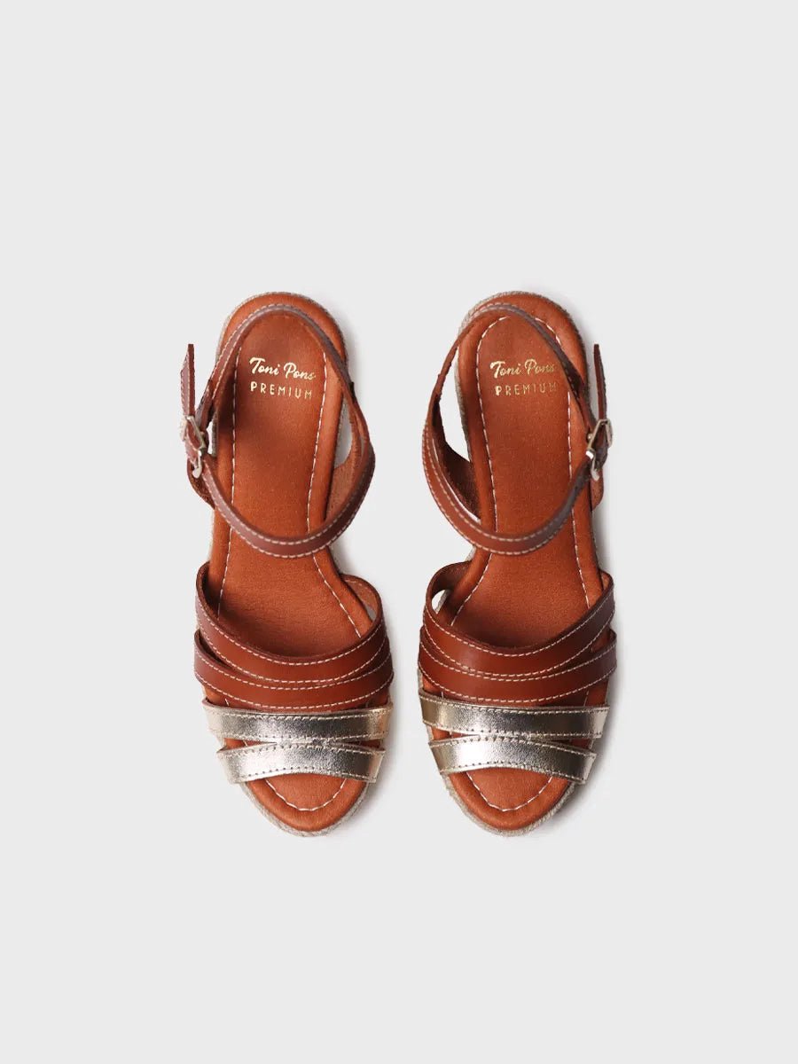 Open espadrille voor dames van platina leer met sleehak | OCTAVIA