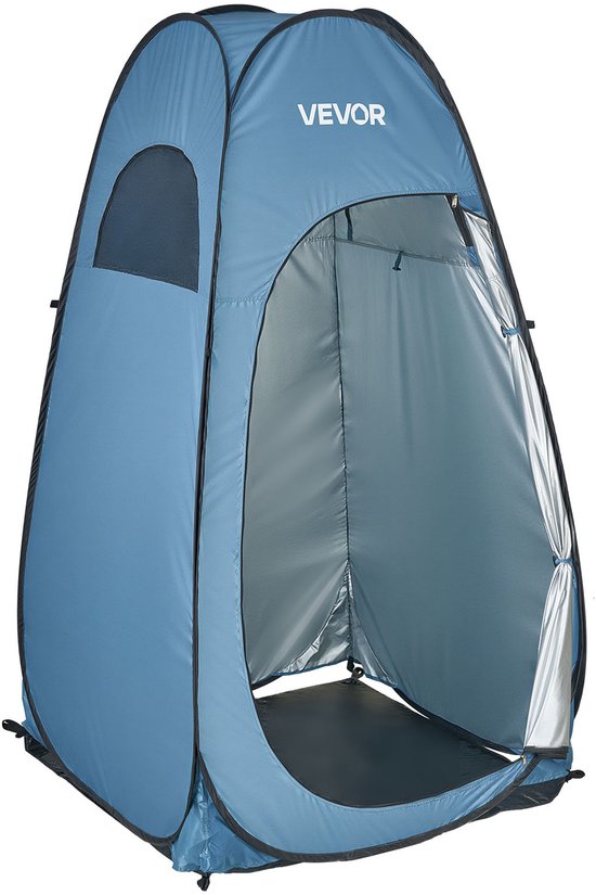 VEVOR Douchetent (119x119x210 cm) POP-Up Toilettent met Snelle Opzet, Omkleedtent Inclusief Haringen, Touwen En Draagtas, Gemaakt van 190t Polyester, Ideaal Voor Kamperen, Strand, Vissen, Blauw