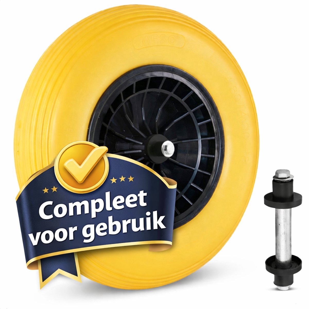 Tuilana ® - Anti lek Kruiwagenwiel 400x8, stevig plastic velg met rollager, Draagvermogen 150kg, asgat 20mm INCL. 130mm AS