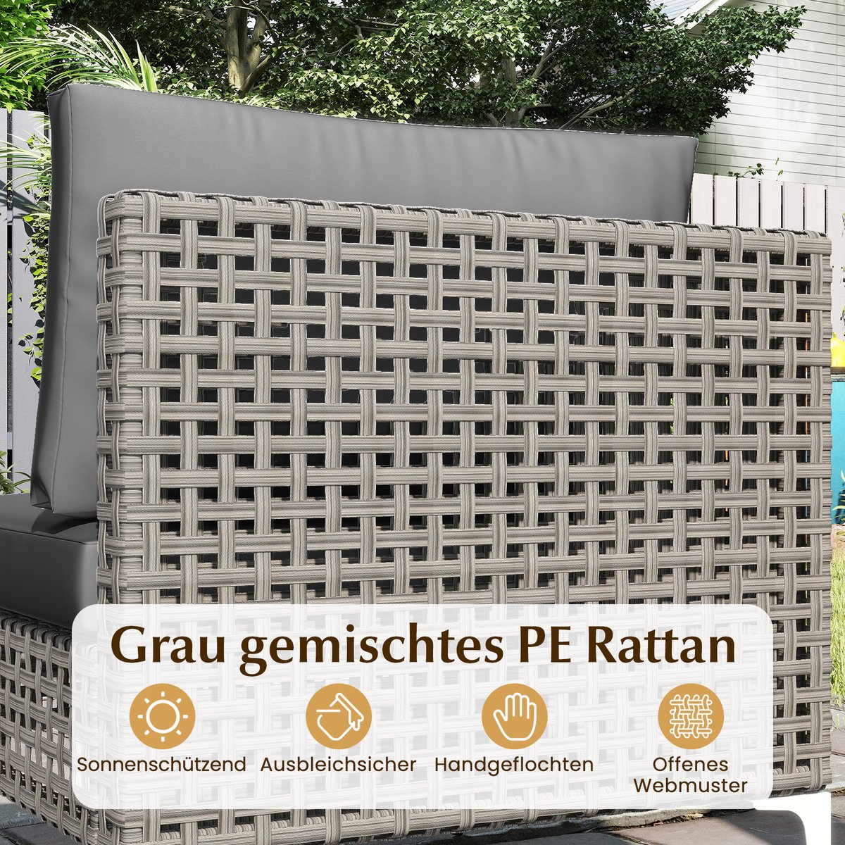 COSTWAY Loungemeubelen voor buiten, rotan tuinlounge met tafel en kussens, vrij te combineren, tuinmeubelset, balkonmeubels, terrasmeubels, zitgroep voor tuin, balkon, terras thumbnail 6