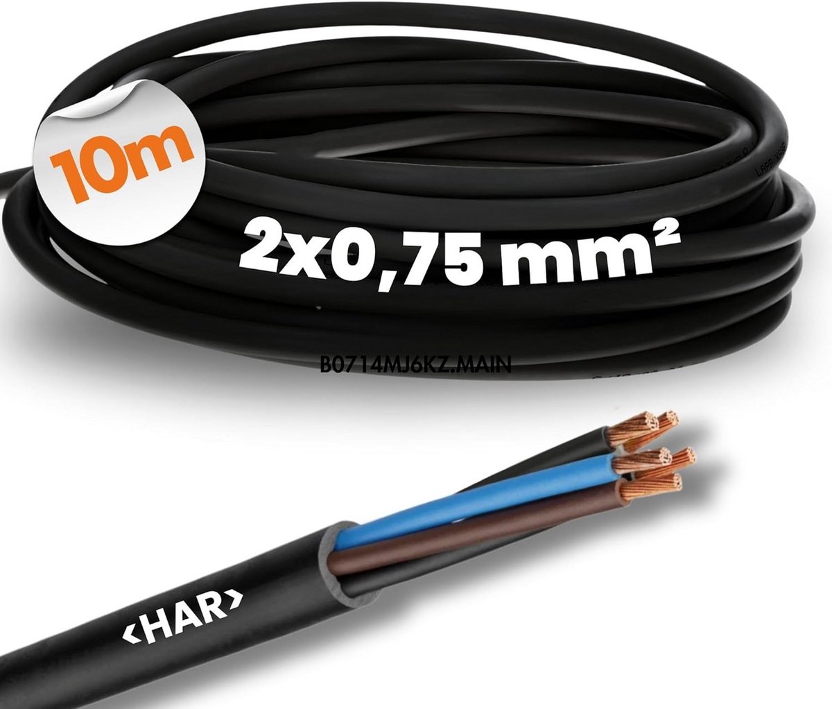 Flexibele 2-aderige Rubberen Aansluitkabel 0.75mm 10 Meter Zwart