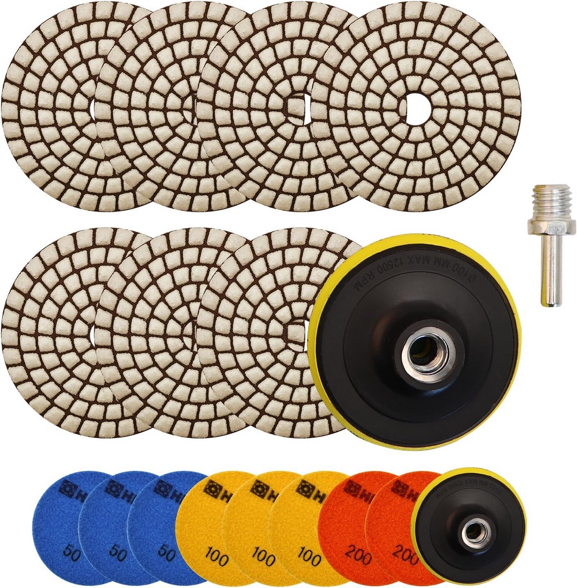 Diamant Polijstpads Set 10 Stuks - Schuurpads voor Graniet, Marmer, Steen met Steunschijf