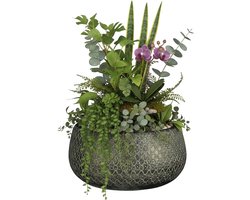 Mica decorations Bloempot / schaal Madeira - groen - terracotta - 13 x 27 cm - schubbenpatroon
