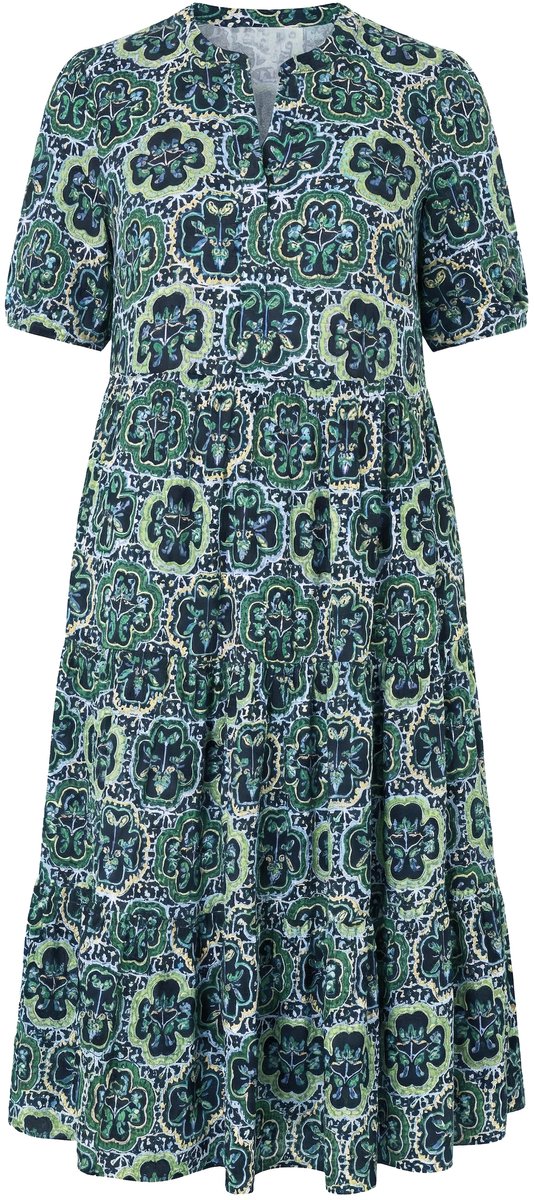 Studio Untold - Dames - Maxi-jurk A-lijn tegel-print volants korte mouwen - Zwart - Maat 50+