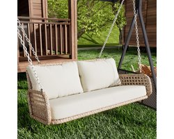 HAUSS SPOLE Hangschommel Dubbele Zitting - Met Kussen En 2 Kettingen - Voor Tuin En Terras - PE Rattan - Waterdichte Stof - Beige