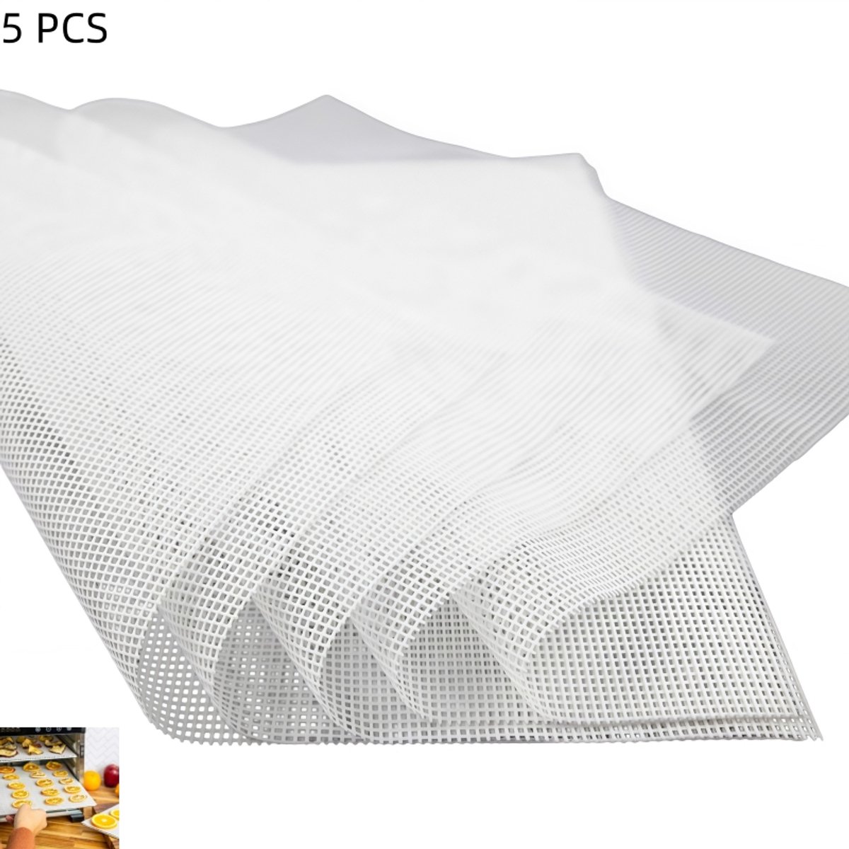 5 stuks - Vierkante siliconen droogmatten - Siliconen droogmatten - voor gedroogd vlees, fruit, kruiden en huisdierensnacks - geschikt voor de meeste voedseldrogers - antiaanbaklaag en herbruikbaar - 35×35cm - wit