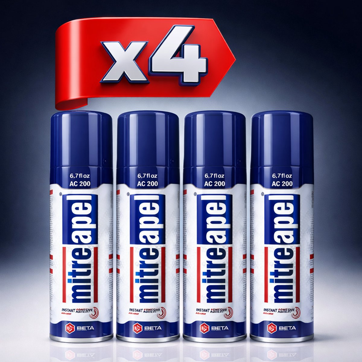 Mitreapel Spray Activator voor Secondelijm – Cyanoacrylaat Lijmversneller – 4 × 200 ml – Set van 2 – Snelle Uitharding – Betrouwbare & Directe Hechting