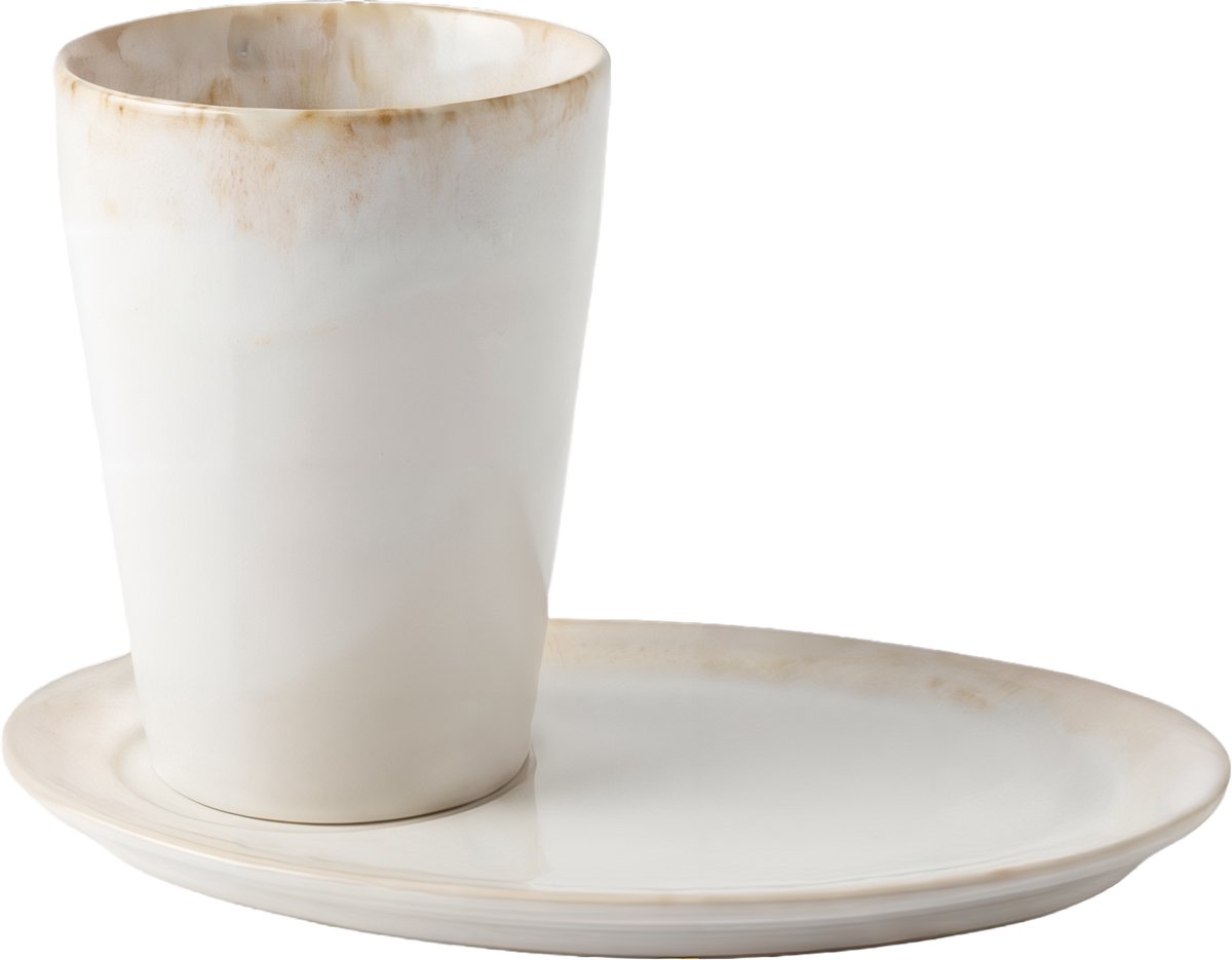 Costa Nova Grespresso Kop en Schotel Set 38 cl – Latte Macchiato - Wit – 2-delig