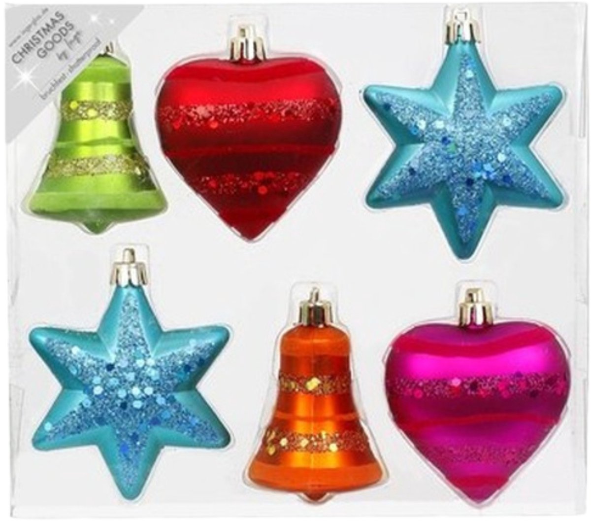 Christmas goods 6x Kunststof kersthangers/kerstballen figuurtjes gekleurd 9 cm - Onbreekbaar - Kerstboomversiering kerstornamenten Multi