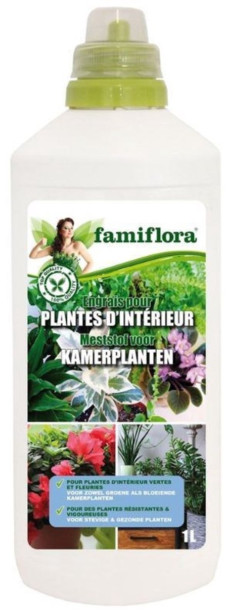 Famiflora vloeibare meststof voor kamerplanten - 1L - Geschikt voor groene en bloeiende planten voor een weelderige urban jungle - Rijkelijke bloei zorgt dat je planten er altijd op hun best uitzien