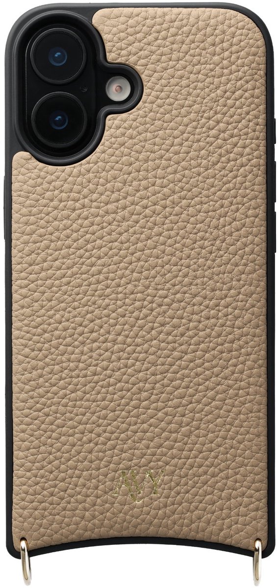 AVY Leren Hoesje | Geschikt voor Apple iPhone 16 | Compatibel met MagSafe | Leather Case | Back Cover | Haakjes voor koord | Beige
