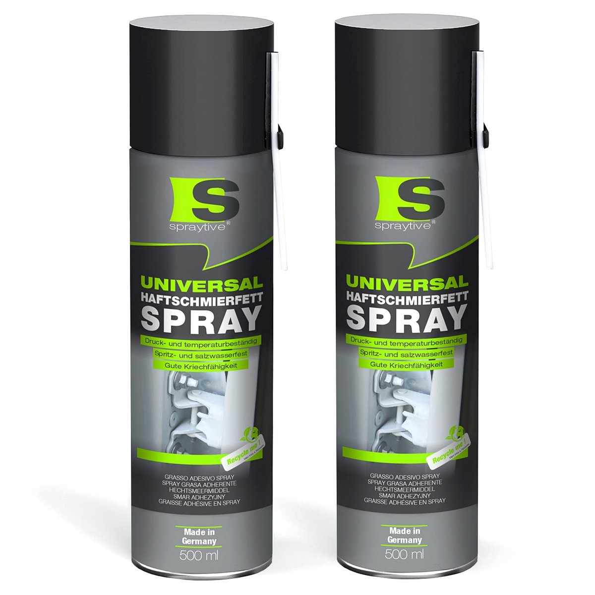Spraytive 2x 500ml hechtsmeervet spray smeermiddel en kruipolie voor lagers scharnieren beschermt tegen slijtage en roest