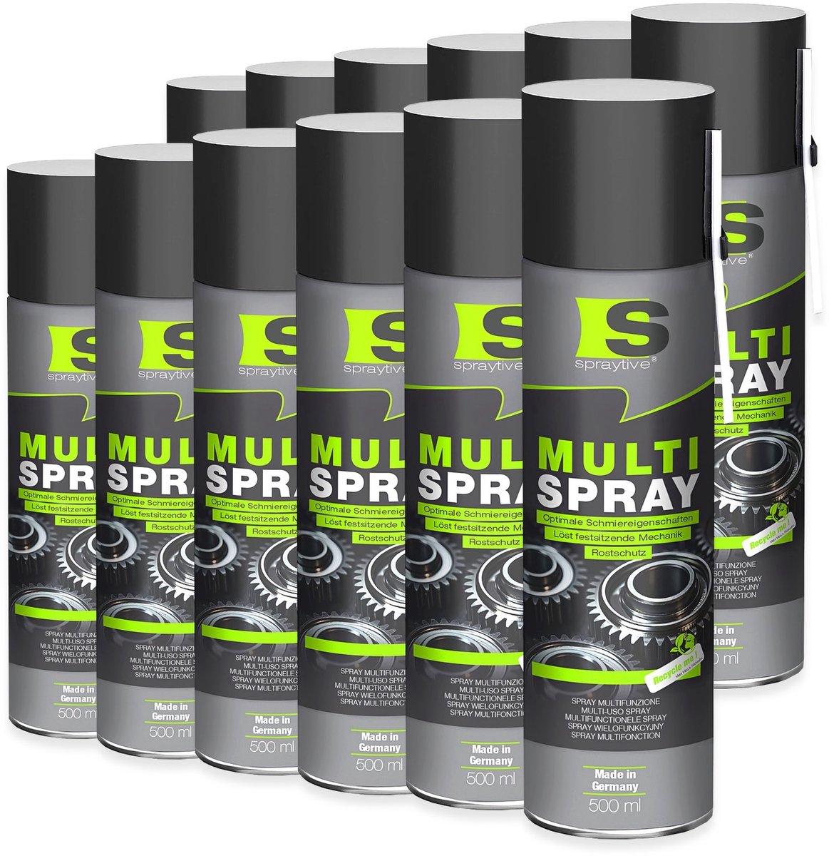 Spraytive 12x 500ml multispray kruipolie smeermiddel en roestoplosser 5-in-1 verdrijft vocht beschermt tegen roest en smeert