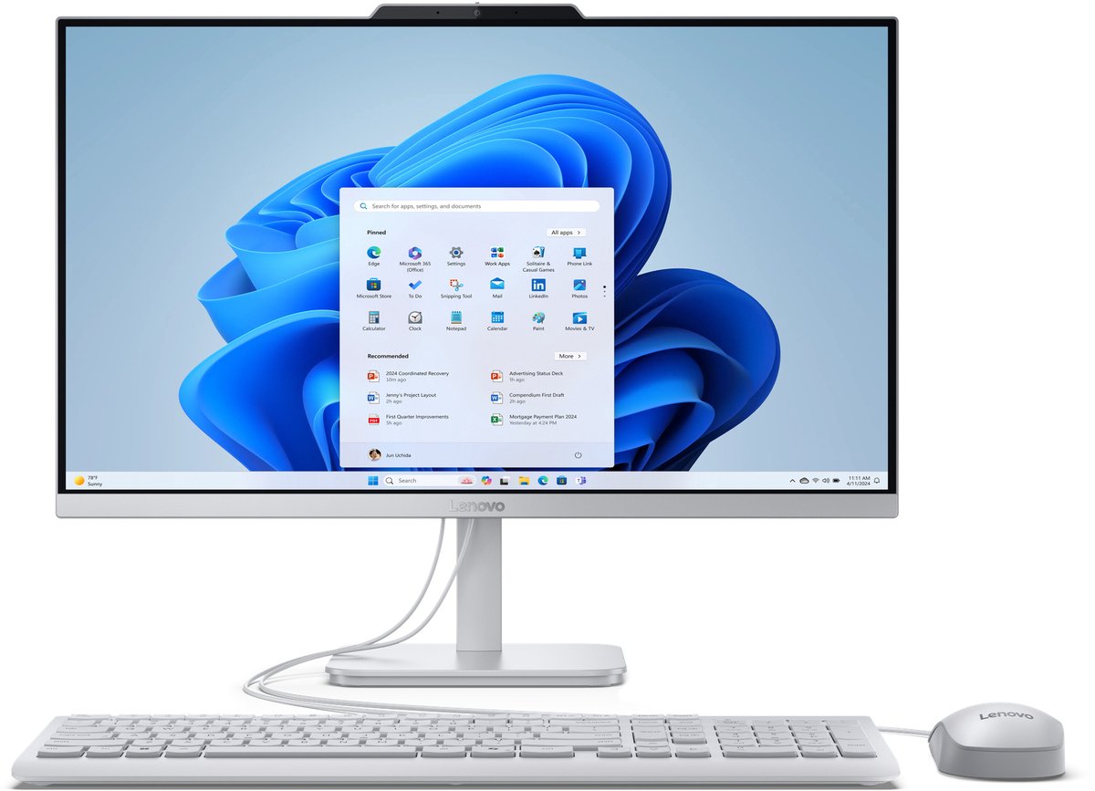 Lenovo A100 Intel Core i3 N-series N100 60,5 cm (23.8") 1920 x 1080 Pixels Alles-in-één-pc 16 GB DDR5-SDRAM 512 GB SSD Windows 11 Home Wi-Fi 6 (802.11ax) Grijs