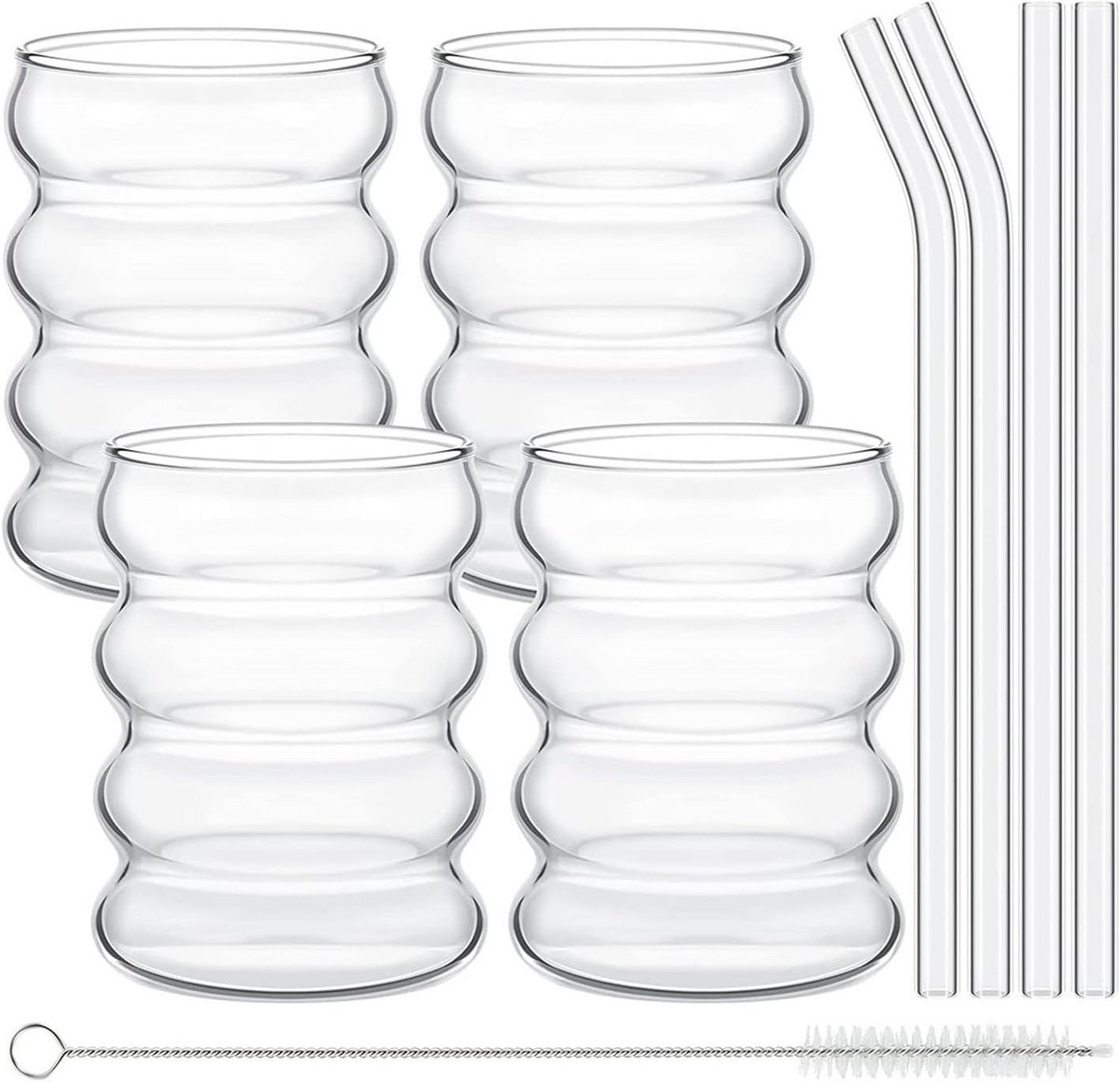 Set van 4 Luxe Glazen Drinkbekers 300ml - Geschikt voor Iced Coffee, Latte, Matcha en Sap