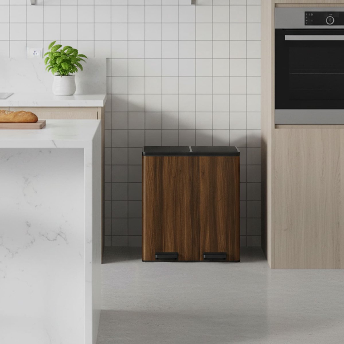 Keukenpedaalemmer – Kunststof – Zilver – 2 compartimenten met softclose deksels