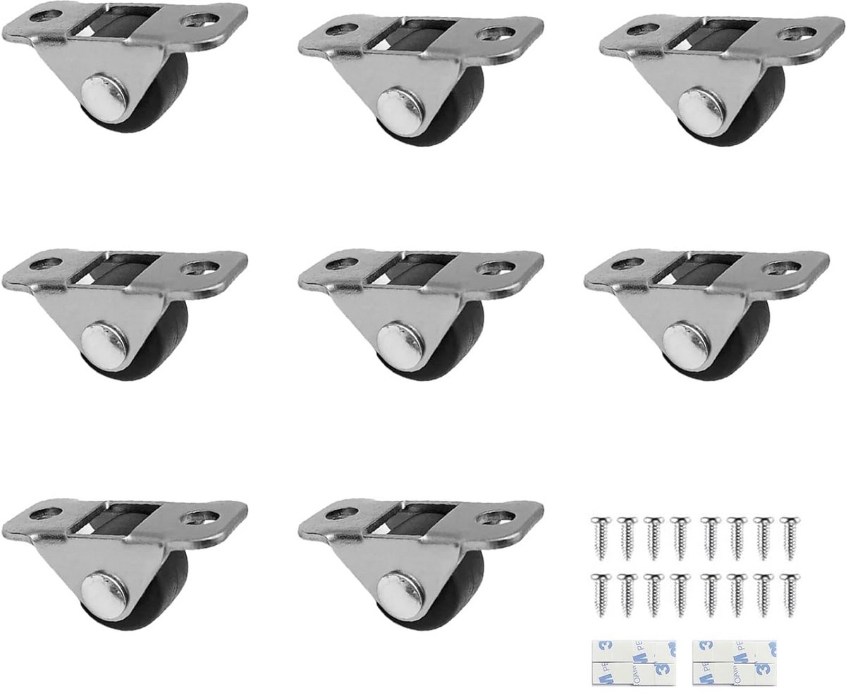 8x Zelfklevende Mini Wieltjes voor Meubels en Laden – 0,5 Inch Zwenkwielen met Monteerplaat