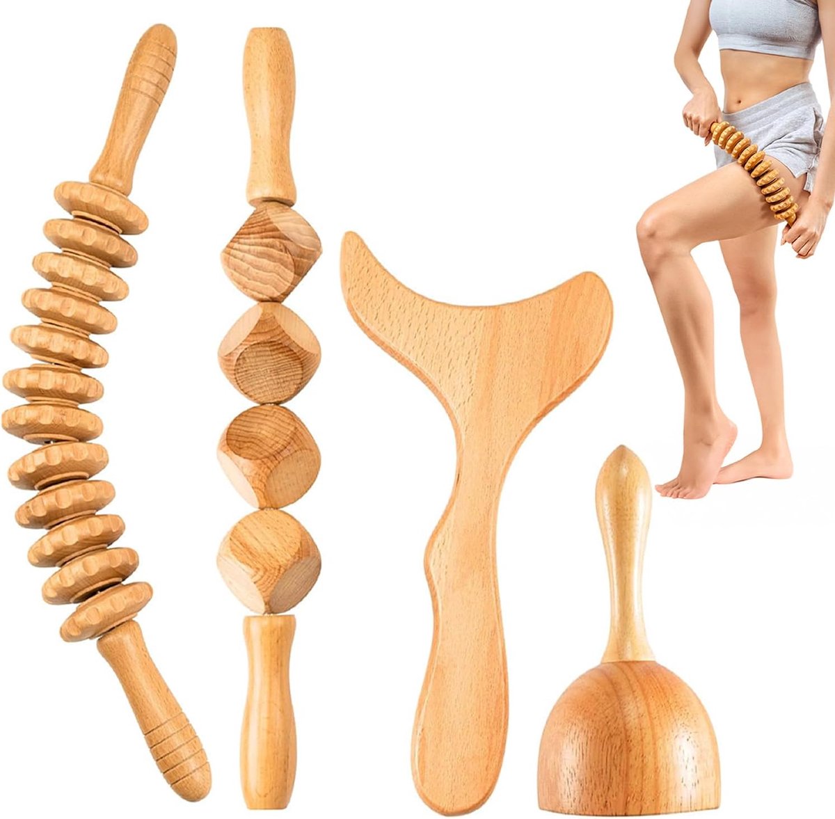 100% Houten Massagehulpmiddel voor Lymfedrainage en Spierontspanning