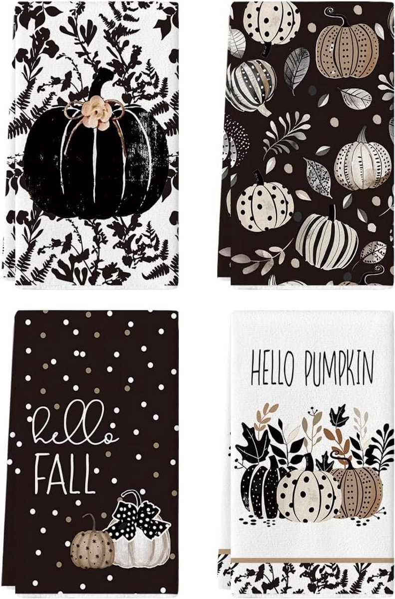 Set van 4 Keukendoeken - Herfst Pompoen & Bladeren Theedoeken - Polyester - 42x65 cm