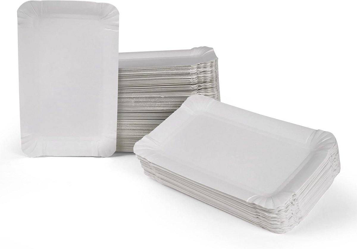 250 Witte Wegwerpschotels Rechthoekig 13x20 cm - Eco-Vriendelijk Feestservies