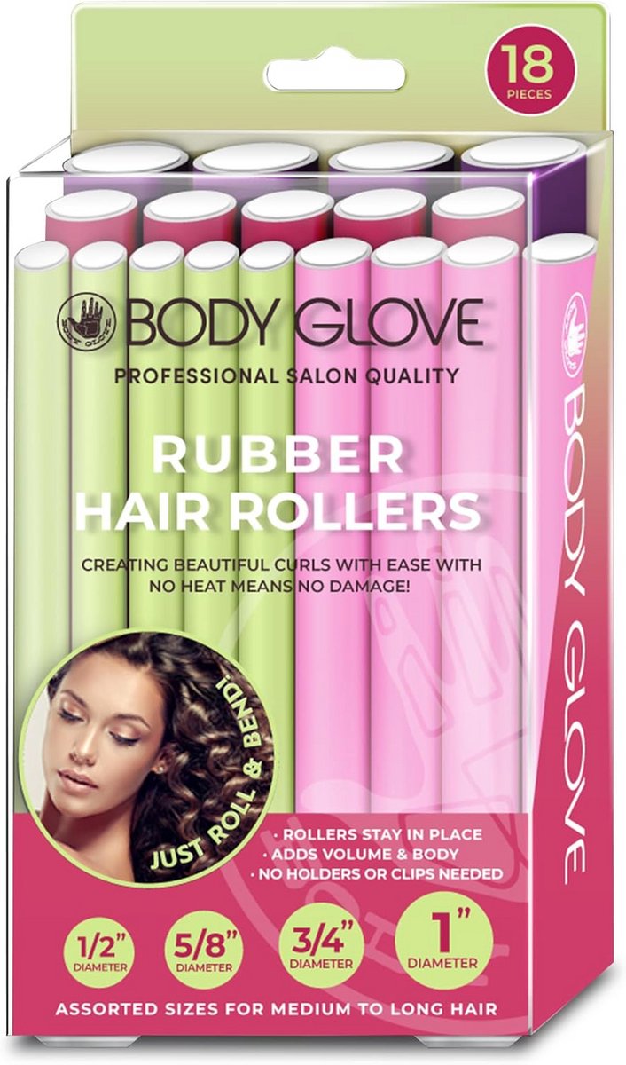 Flexibele Haarrollers Set 18 Stuks Rubberen Krulstaven voor Medium tot Lang Haar
