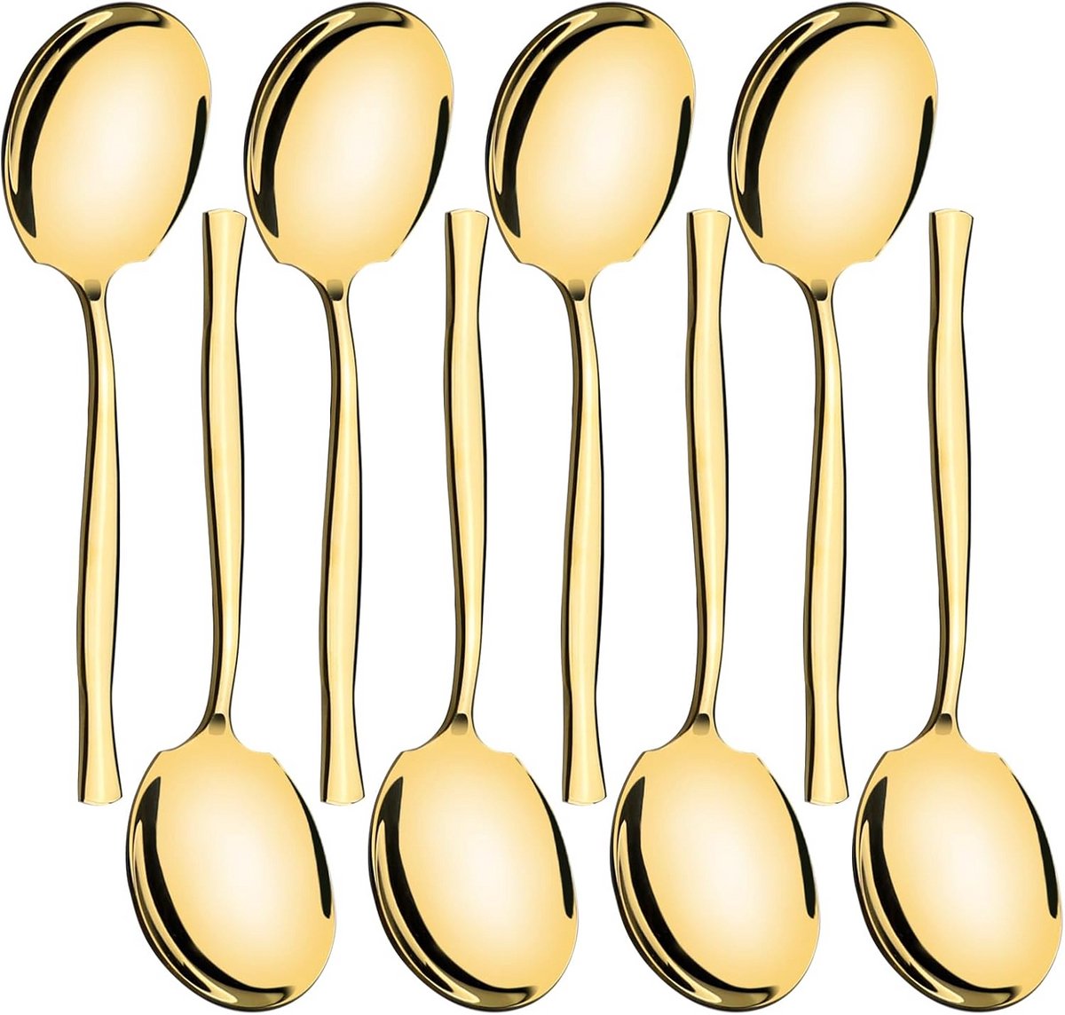 8 Gouden Serveerlepels RVS, Grote Banketlepels Set