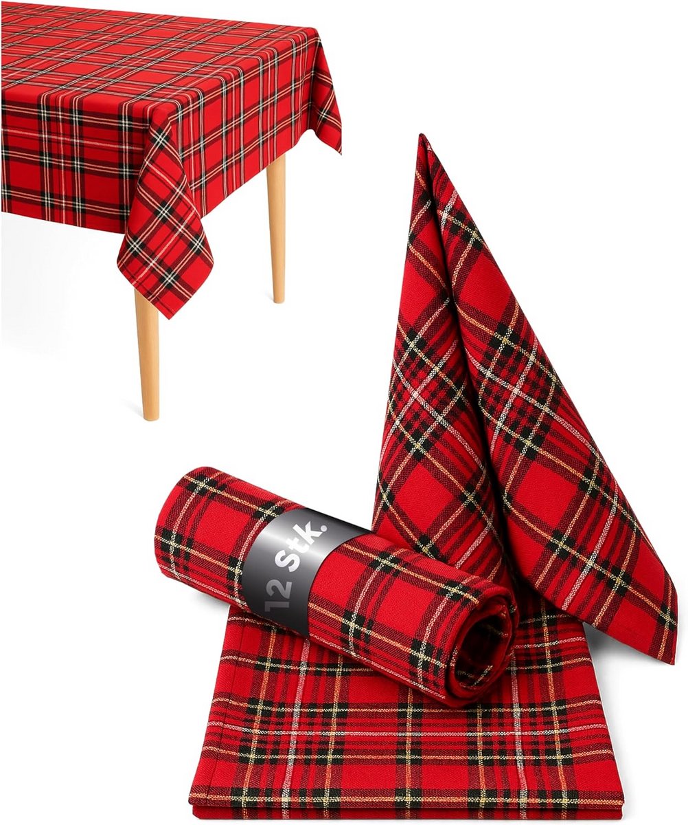 Servetten Set 12 stuks Geruite Stoffen Servetten Wasbaar - 50x50cm Katoenlook
