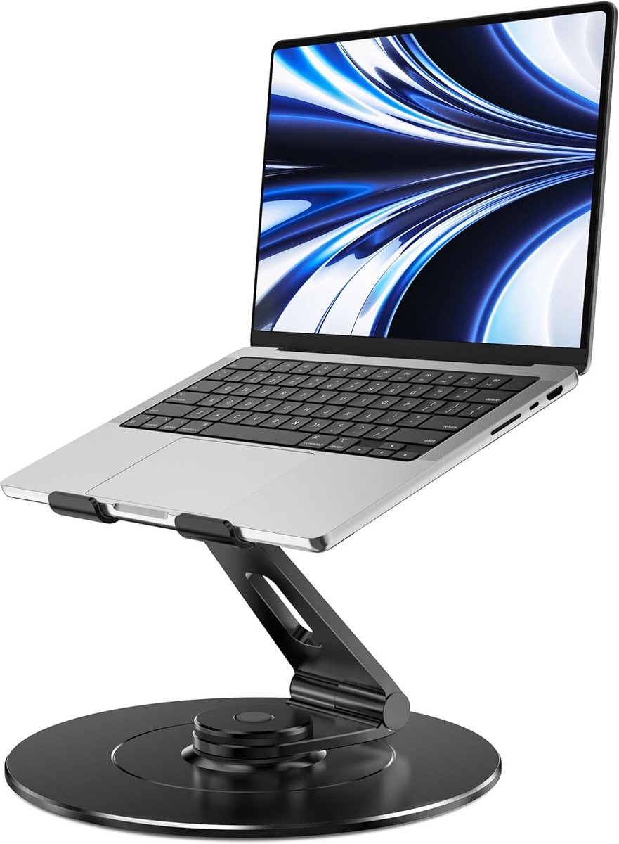 Robuuste, 360° Draaibare Laptopstandaard Bureau - In Hoogte Verstelbaar Zwart Aluminium