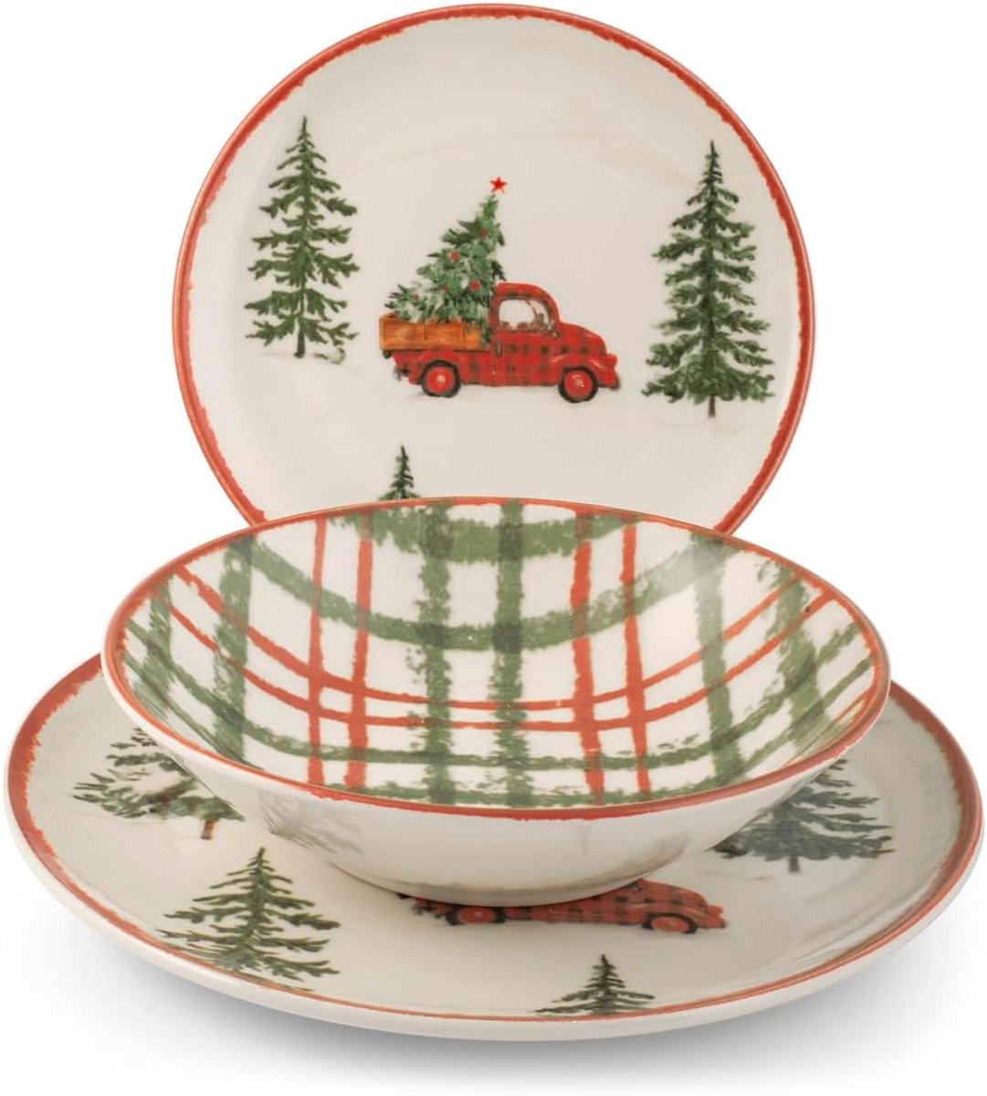 12-delige Steen Kerstservies Set voor Feestelijke Tafeldekking