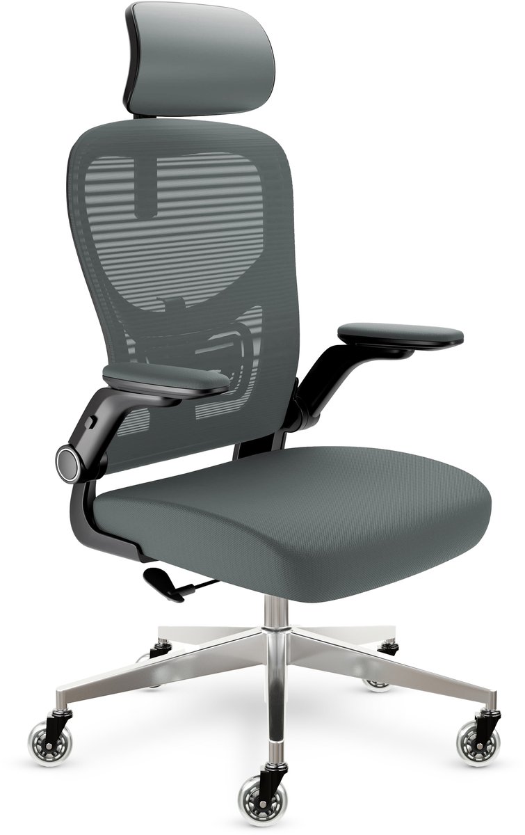CLOUVOU SmartSeat Ergonomische Bureaustoel voor Kantoor - Opklapbare Armleuningen - Ademende Rugleuning - Max. 150 kg - Antraciet