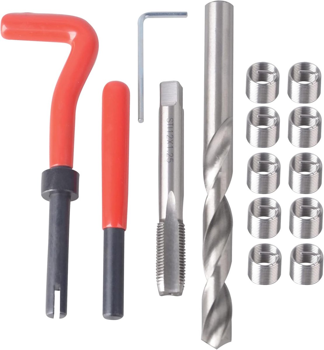 Draadherstelset M12x1.25mm - Helicoil en Gereedschapset voor Draadinsluiting en Autoherstel