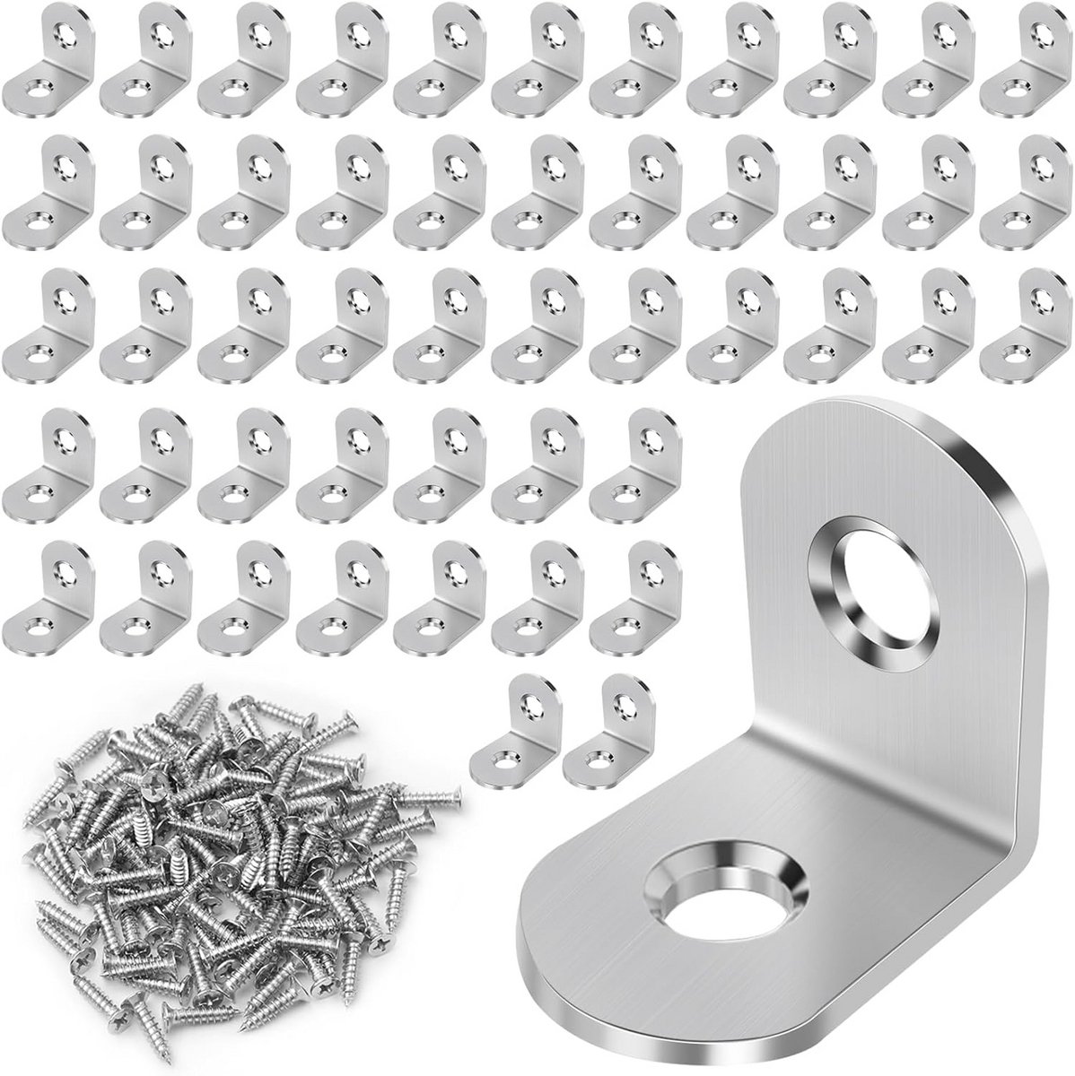 50x Hoekijzers 20x20mm RVS, 90 Graden Bevestigingsbeugels voor Meubels en Planken