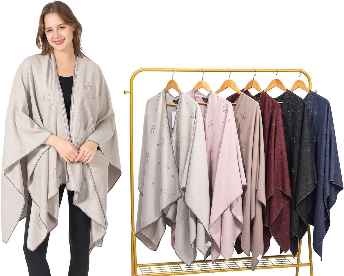 Dames Poncho Cape Open Voorkant Gebreide Warme Sjaal Deken Vest