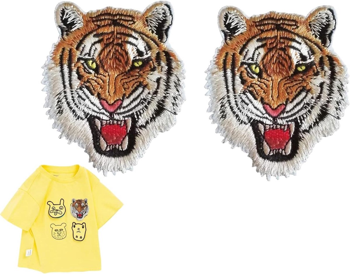 2 Stuks Naaien op Geborduurd Flard met Tijger Ontwerp voor Kleding en Accessoires