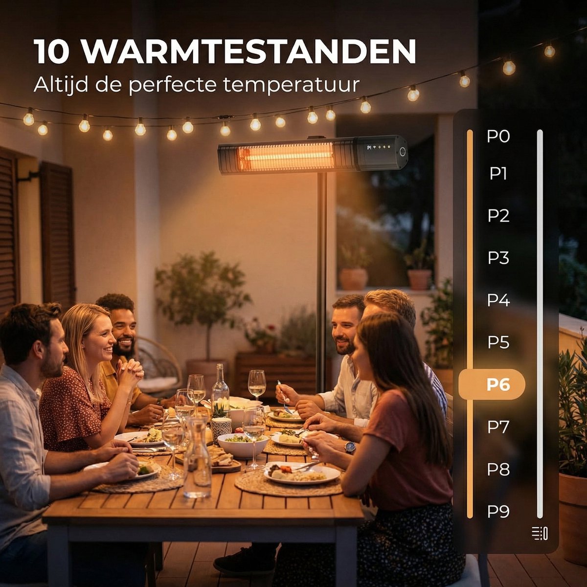 Komodo Fumi Infrarood Terrasverwarmer met Standaard – 2500W – IP65 Waterdicht – 10 Warmtestanden – WiFi via Tuya App – Afstandsbediening – Zwart – foto 3