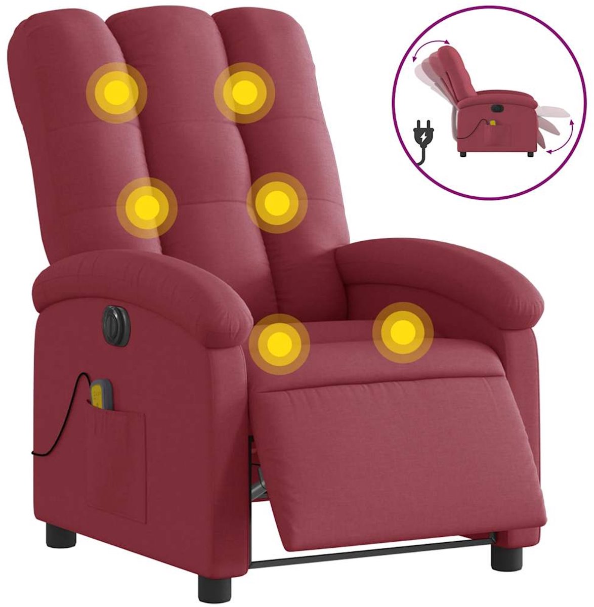 vidaXL Massagestoel - elektrisch - verstelbaar - stof - wijnrood