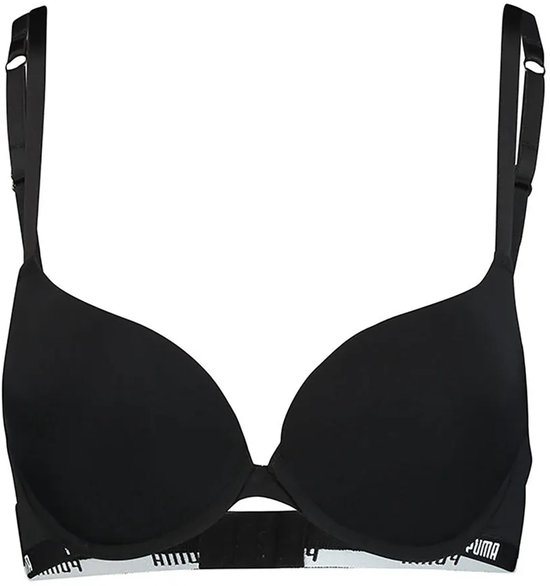Zwarte PUMA push-up beha met wit PUMA-logo op de band.