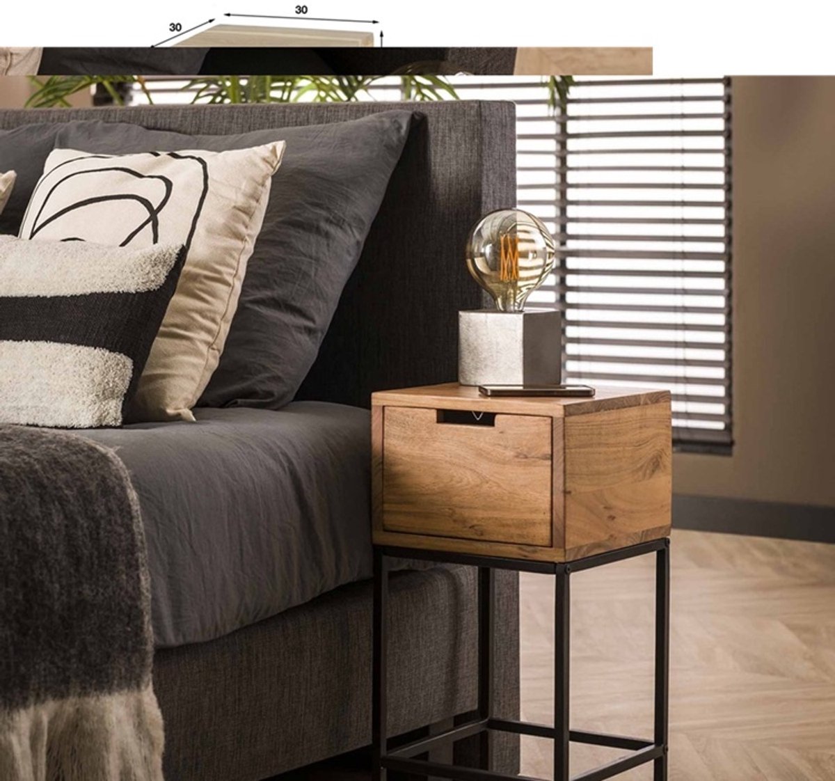 Nachtkastje XS Flat 1 Lade Massief Acacia Hout 30 x 30 x 60 cm