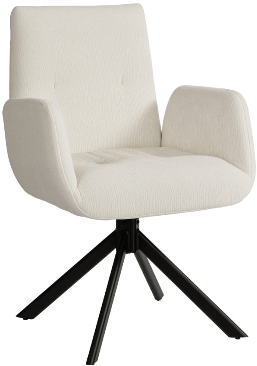 Merax Draaibare Fauteuil Crème Wit – Moderne Gestoffeerde Accentstoel Met Armleuningen En Stalen Onderstel – Comfortabele Loungestoel Voor Woonkamer