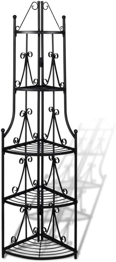 Decoratief Hoek Plantenrek Zwart - 5 Etages - 160 cm Hoog - Metaal met Rozenmotief - Weerbestendig & Roestvrij - Plantenstandaard voor Binnen & Buiten