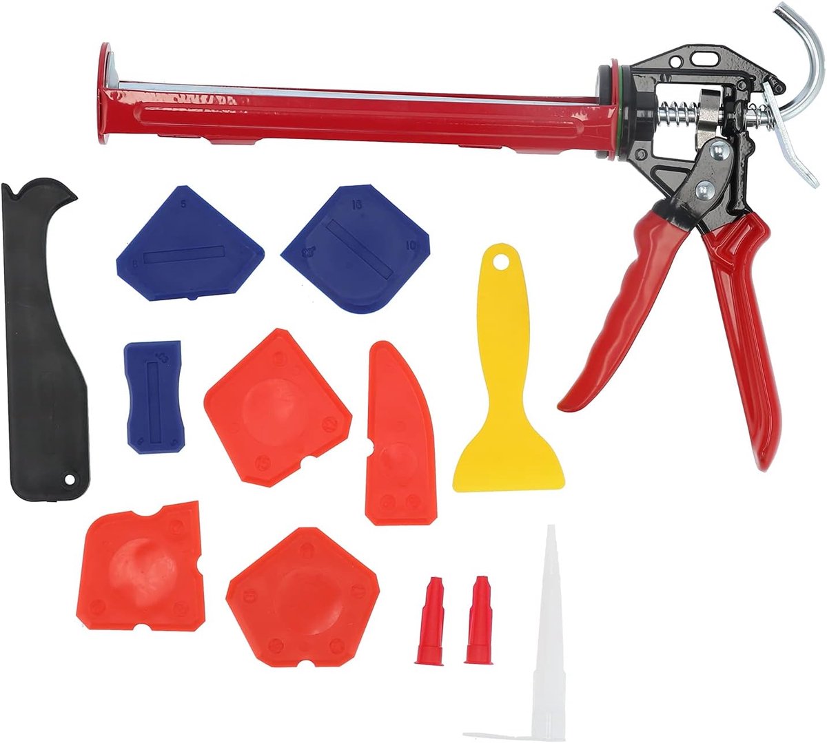 Kitpistool Set - Voegenschraper - Naden Afwerken - 360 Graden Draaibaar - Multifunctioneel - Rood Zwart Geel Wit