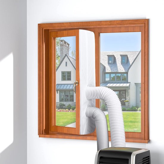 Raamafdichtingskit 400 cm voor mobiele airco & droger, zelfklevend, waterdicht, dubbel ritssluiting, zonder boren